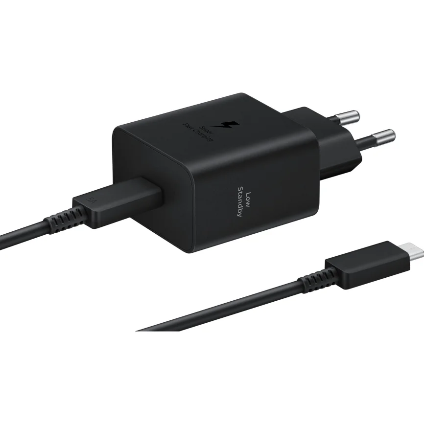 Сетевое зарядное устройство Samsung мощностью 45 Вт (USB-C) (GaN) и кабель USB-C (1,8 м) (EP-T4511) — купить в интернет-магазине Bazaplay