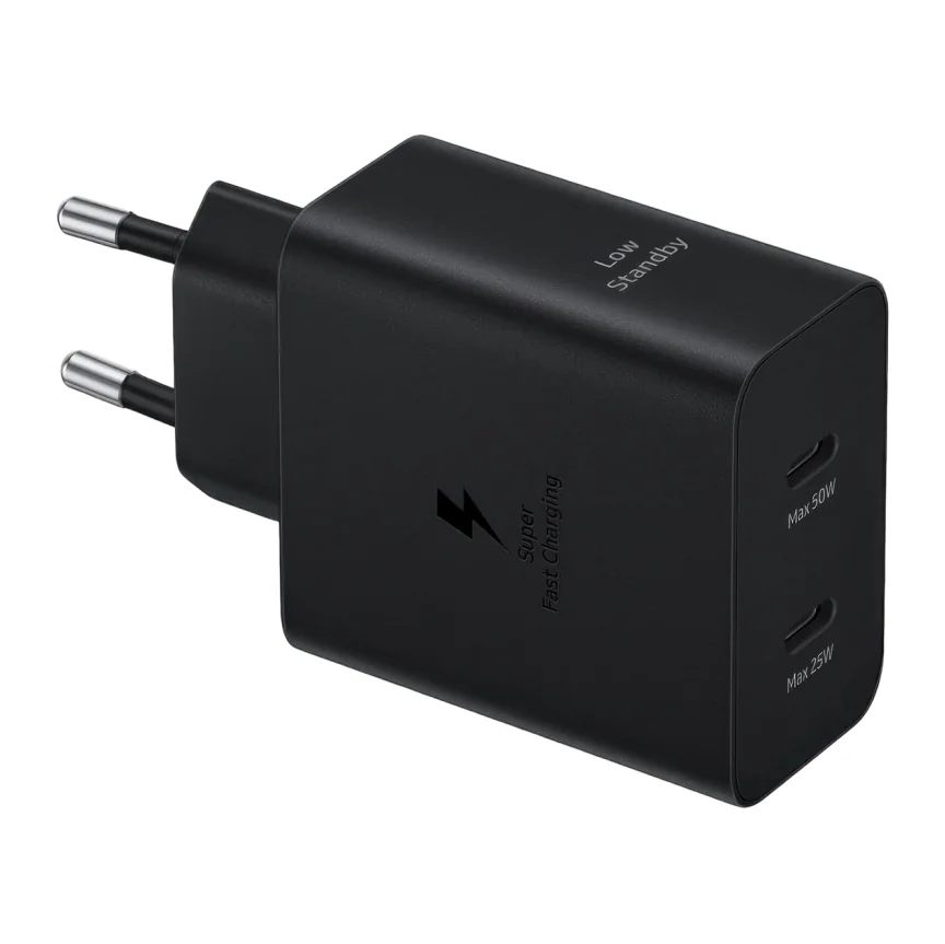 Сетевое зарядное устройство Samsung Duo мощностью 50 Вт (2 USB-C) (GaN) и кабель USB-C (1,8 м) (EP-T5020) — купить в интернет-магазине Bazaplay