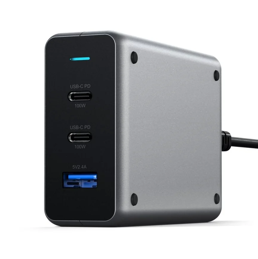 Сетевое зарядное устройство Satechi мощностью 100 Вт (2 USB-C, USB-A) (GaN) — купить в интернет-магазине Bazaplay